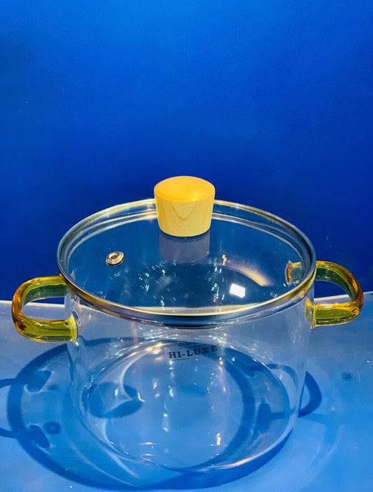 1.6ML HEAT RESISTANCE COOKING POT, high quality borosilicate, with wooden top nd handle SF Traders