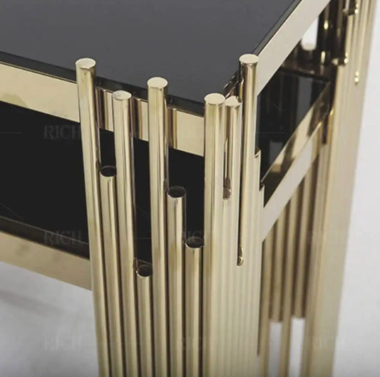 Luxury Entryway Table Gold Legs Rectangle Narrow Glass Console Table SF Traders