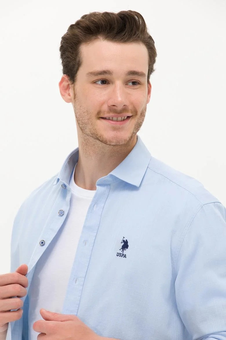 USPA Men's Blue Long Sleeve Basic Shirt SF Traders