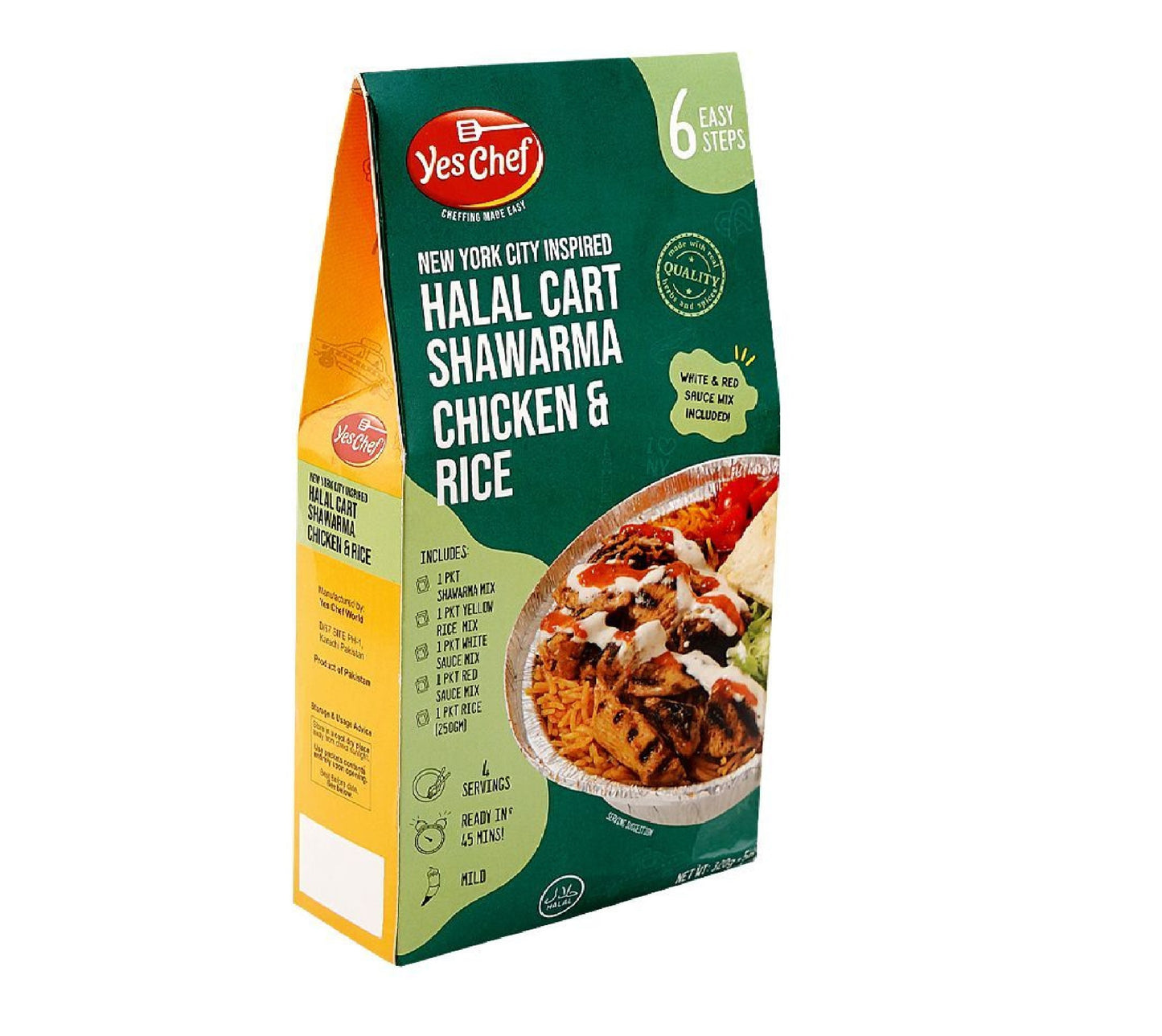Yes Chef New York City Inspired Halal Cart Shawarma Chicken & Rice 6 Steps, 325Gm