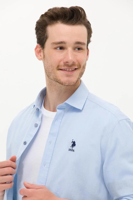 USPA Men's Blue Long Sleeve Basic Shirt SF Traders