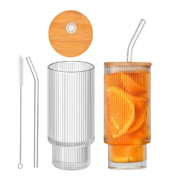 Ribbed Tumbler Glass imported Glass Cups, Model 16oz